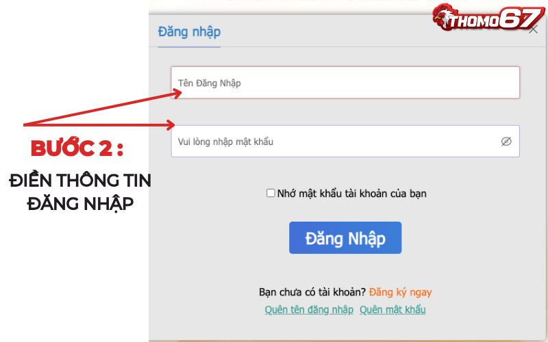 Điền thông tin đăng nhập tài khoản