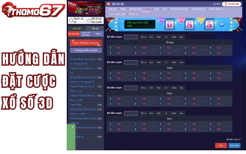 Hướng dẫn cách đặt cược xổ số 3D tại thomo67