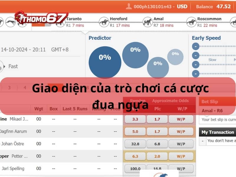 Giao điện đặt cược Horse Racing tại Thomo67